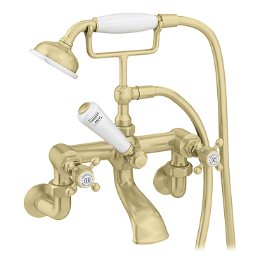 Trafalgar Traditional Crosshead Wall Mounted Bath Shower Mixer & Shower Kit Brushed Brass