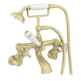 Trafalgar Crosshead Wall Mounted Bath Shower Mixer & Shower Kit Brushed Brass