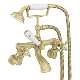 Trafalgar Crosshead Wall Mounted Bath Shower Mixer & Shower Kit Brushed Brass