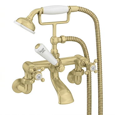 Trafalgar Traditional Crosshead Wall Mounted Bath Shower Mixer & Shower Kit Brushed Brass