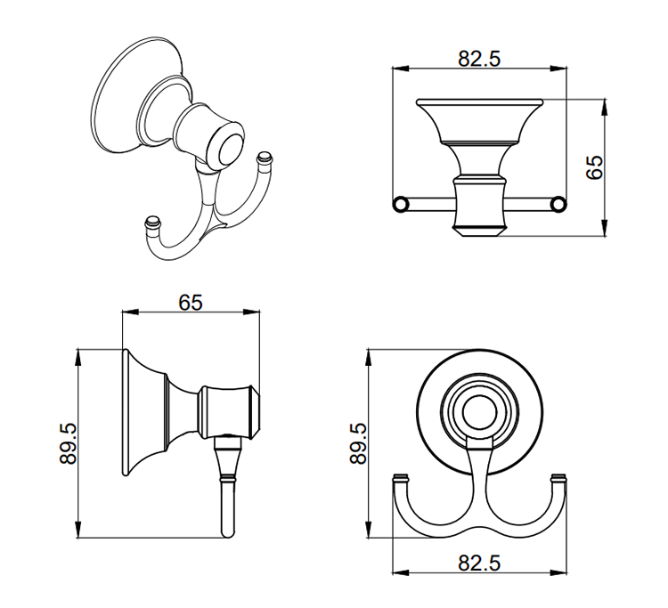 Trafalgar Double Robe Hook - Brushed Brass