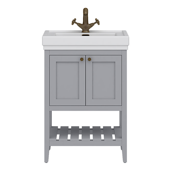 Trafalgar Freestanding Vanity Unit - 610mm Grey with Antique Brass Handles