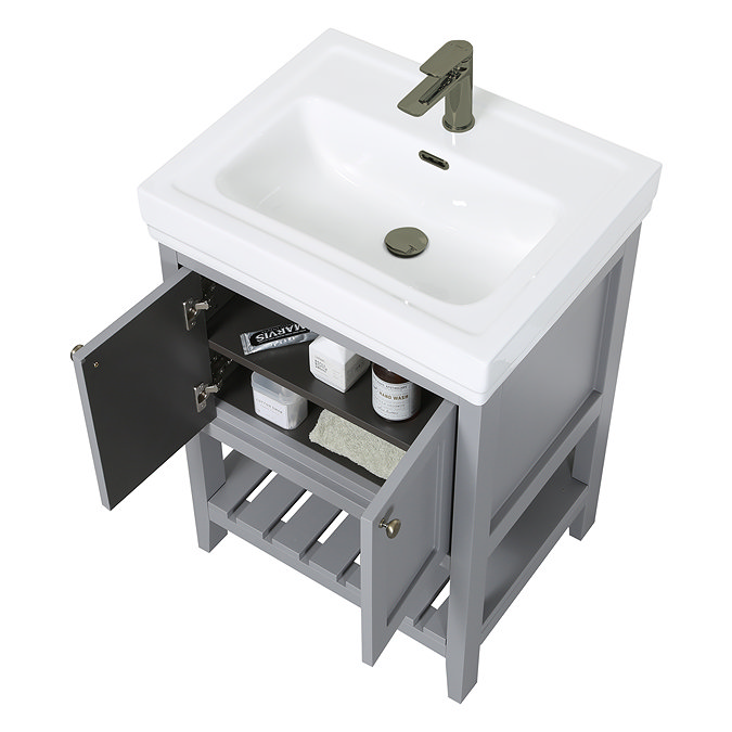 Trafalgar Freestanding Vanity Unit - 610mm Grey with Antique Brass Handles