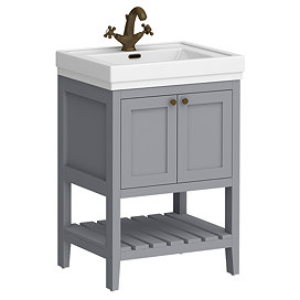 Trafalgar Freestanding Vanity Unit - 610mm Grey with Antique Brass Handles