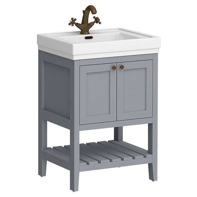 Trafalgar Freestanding Vanity Unit - 610mm Grey with Antique Brass Handles