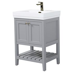 Trafalgar Freestanding Vanity Unit - 610mm Grey with Antique Brass Handles