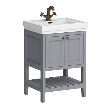 Trafalgar Freestanding Vanity Unit - 610mm Grey with Antique Brass Handles