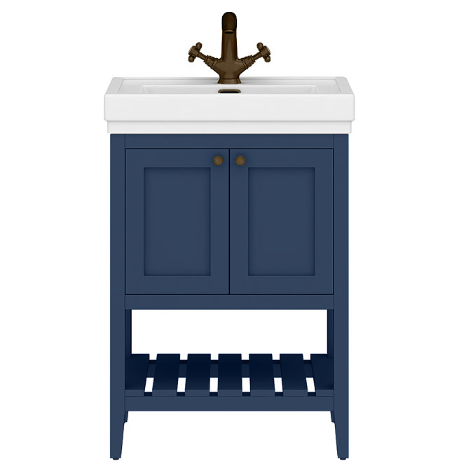 Trafalgar Freestanding Vanity Unit - 610mm Blue with Antique Brass Handles