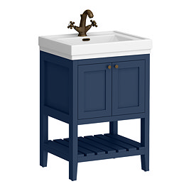 Trafalgar Freestanding Vanity Unit - 610mm Blue with Antique Brass Handles