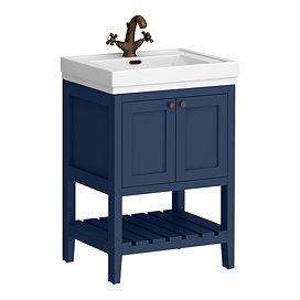 Trafalgar Freestanding Vanity Unit - 610mm Blue with Antique Brass Handles