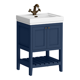 Trafalgar Freestanding Vanity Unit - 610mm Blue with Antique Brass Handles