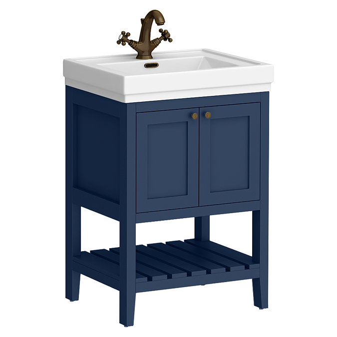 Trafalgar Freestanding Vanity Unit - 610mm Blue with Antique Brass Handles