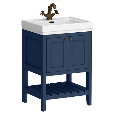 Trafalgar Freestanding Vanity Unit - 610mm Blue with Antique Brass Handles