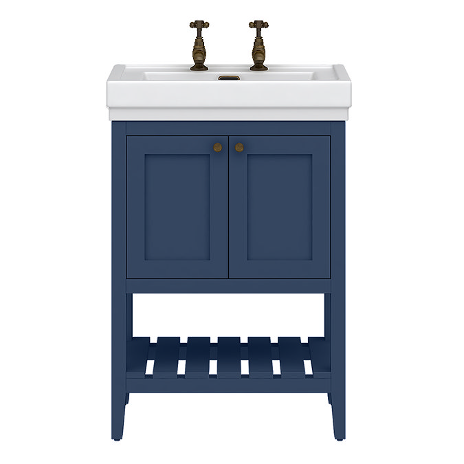 Trafalgar Freestanding Vanity Unit - 610mm Blue with Antique Brass Handles