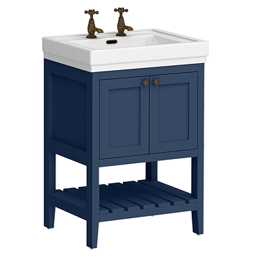 Trafalgar Freestanding Vanity Unit - 610mm Blue with Antique Brass Handles