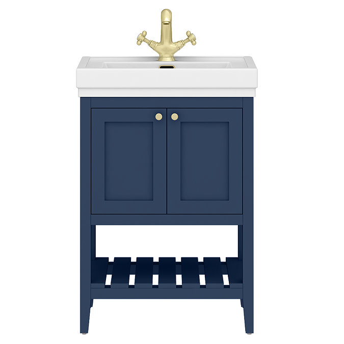 Trafalgar Freestanding Vanity Unit - 610mm Blue with Brushed Brass Handles