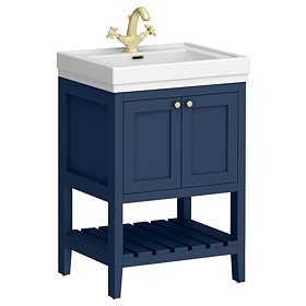 Trafalgar Freestanding Vanity Unit - 610mm Blue with Brushed Brass Handles