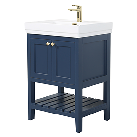 Trafalgar Freestanding Vanity Unit - 610mm Blue with Brushed Brass Handles