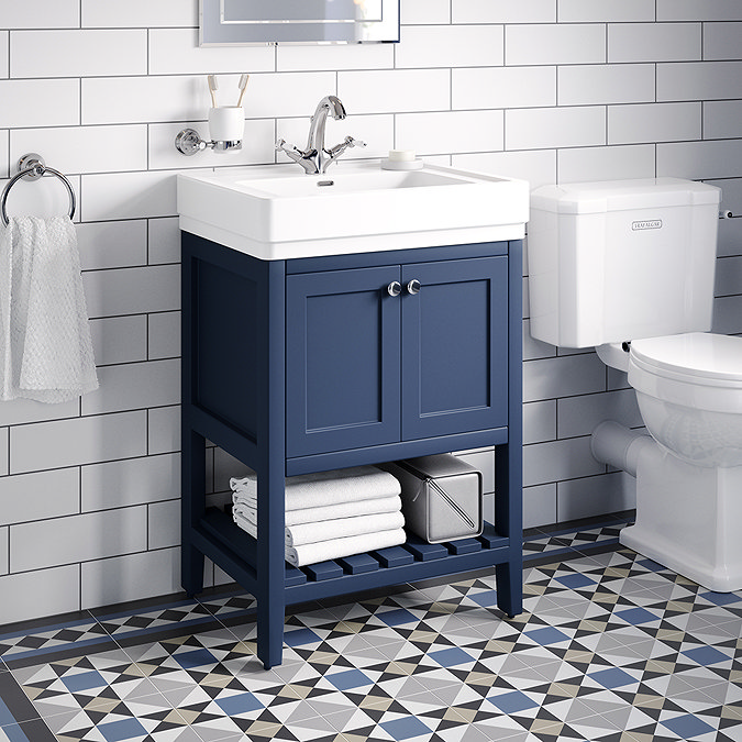 Trafalgar Freestanding Vanity Unit - 610mm Blue with Chrome Handles