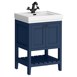 Trafalgar Freestanding Vanity Unit - 610mm Blue with Matt Black Handles