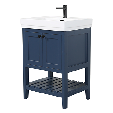 Trafalgar Freestanding Vanity Unit - 610mm Blue with Matt Black Handles