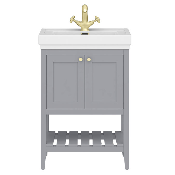 Trafalgar Freestanding Vanity Unit - 610mm Grey with Brushed Brass Handles