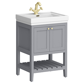 Trafalgar Freestanding Vanity Unit - 610mm Grey with Brushed Brass Handles