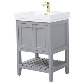 Trafalgar Freestanding Vanity Unit - 610mm Grey with Brushed Brass Handles