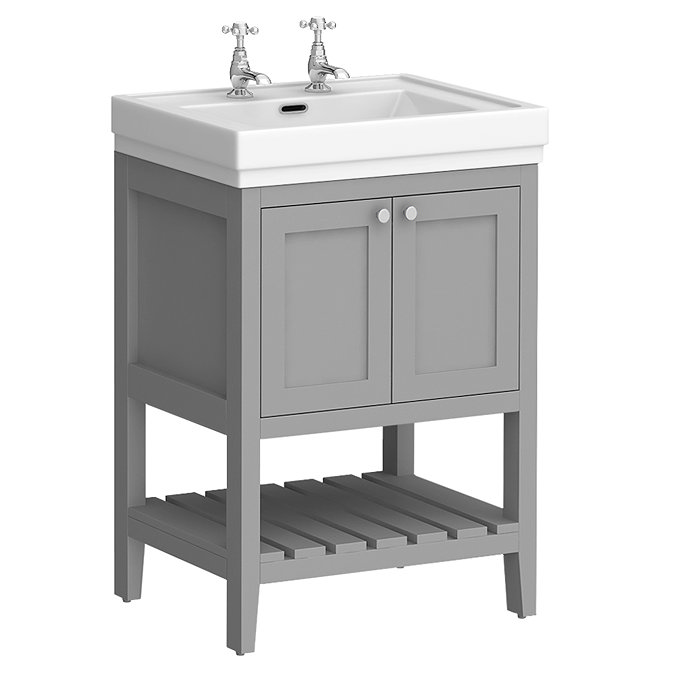 Trafalgar Freestanding Vanity Unit - 610mm Grey with Chrome Handles 2 Tap Hole