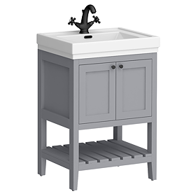 Trafalgar Freestanding Vanity Unit - 610mm Grey with Matt Black Handles