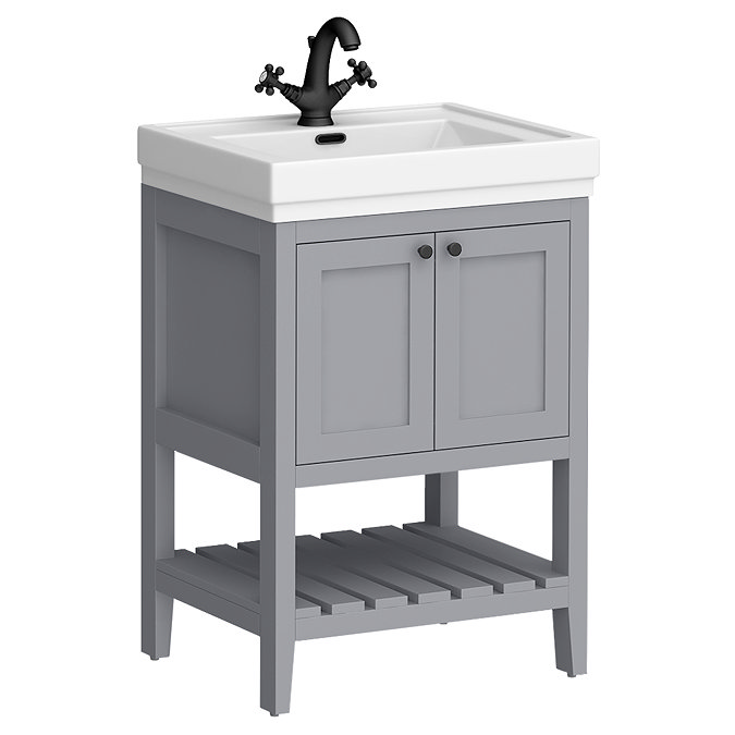 Trafalgar Freestanding Vanity Unit - 810mm Grey with Matt Black Handles