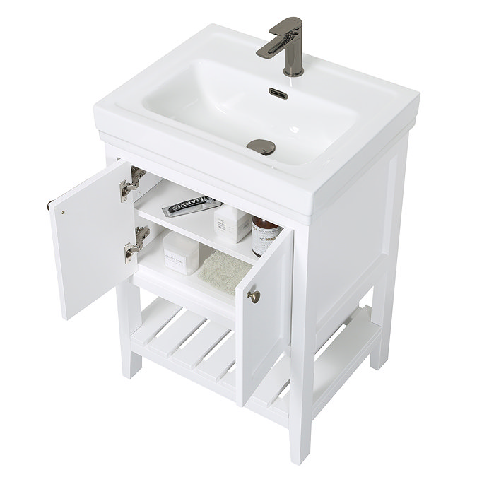 Trafalgar Freestanding Vanity Unit - 610mm White with Antique Brass Handles