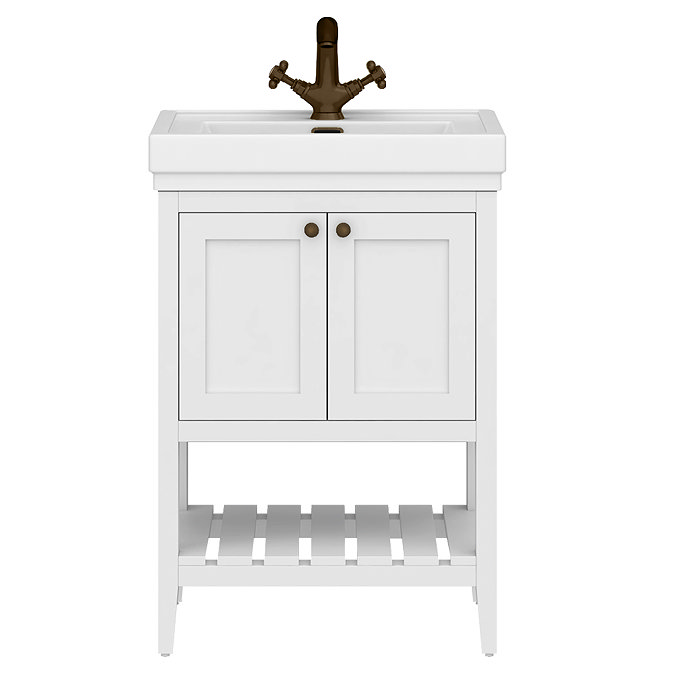 Trafalgar Freestanding Vanity Unit - 610mm White with Antique Brass Handles