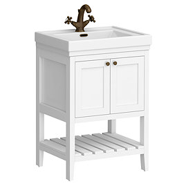 Trafalgar Freestanding Vanity Unit - 610mm White with Antique Brass Handles
