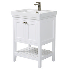 Trafalgar Freestanding Vanity Unit - 610mm White with Antique Brass Handles