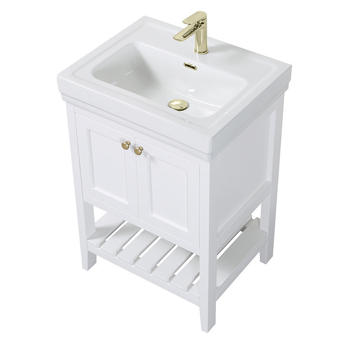 Trafalgar Freestanding Vanity Unit - 610mm White with Brushed Brass Handles