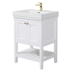 Trafalgar Freestanding Vanity Unit - 610mm White with Brushed Brass Handles