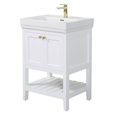 Trafalgar Freestanding Vanity Unit - 610mm White with Brushed Brass Handles