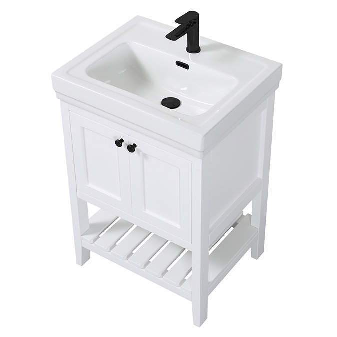Trafalgar Freestanding Vanity Unit - 610mm White with Matt Black Handles