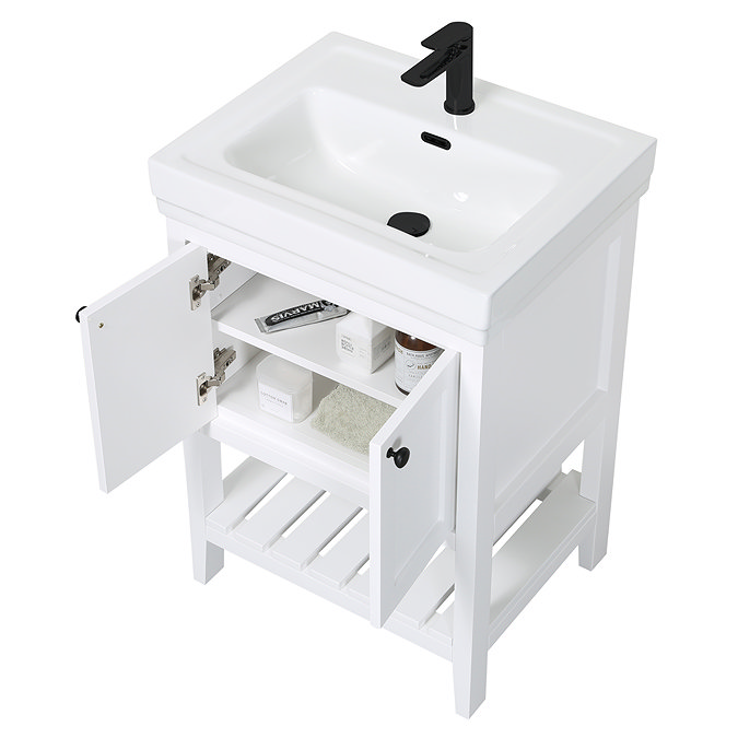 Trafalgar Freestanding Vanity Unit - 610mm White with Matt Black Handles