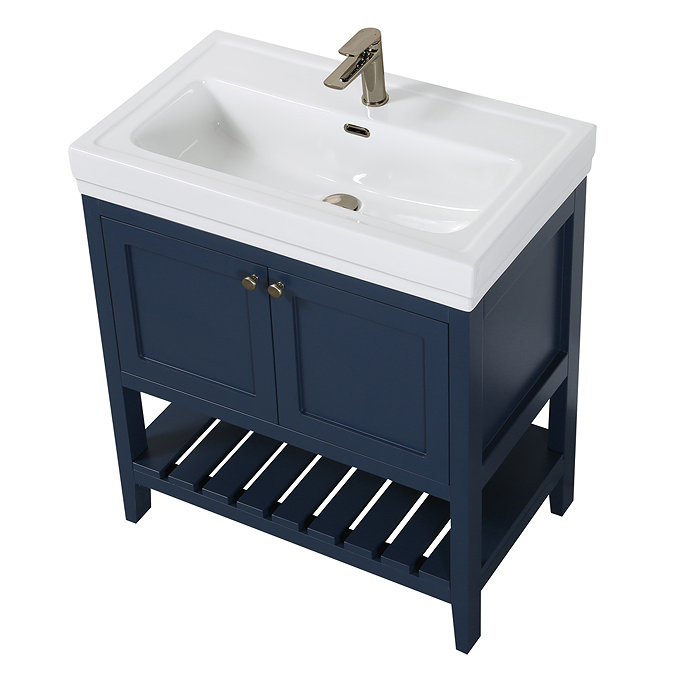 Trafalgar Freestanding Vanity Unit - 810mm Blue with Antique Brass Handles