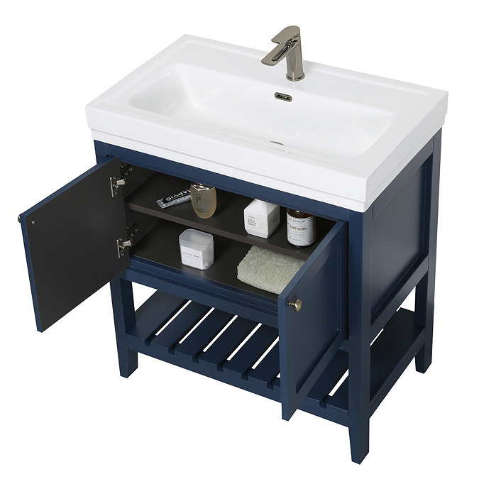 Trafalgar Freestanding Vanity Unit - 810mm Blue with Antique Brass Handles
