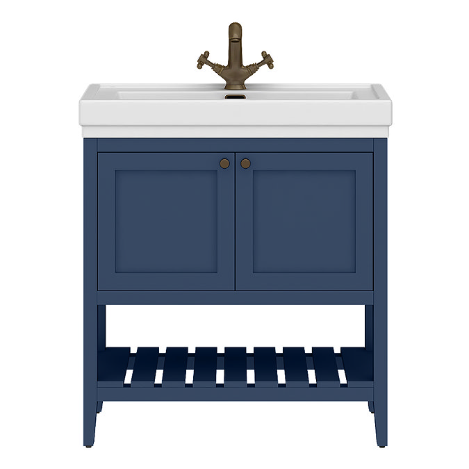 Trafalgar Freestanding Vanity Unit - 810mm Blue with Antique Brass Handles