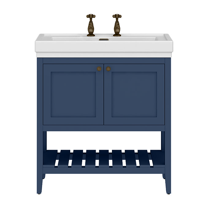 Trafalgar Freestanding Vanity Unit - 810mm Blue with Antique Brass Handles