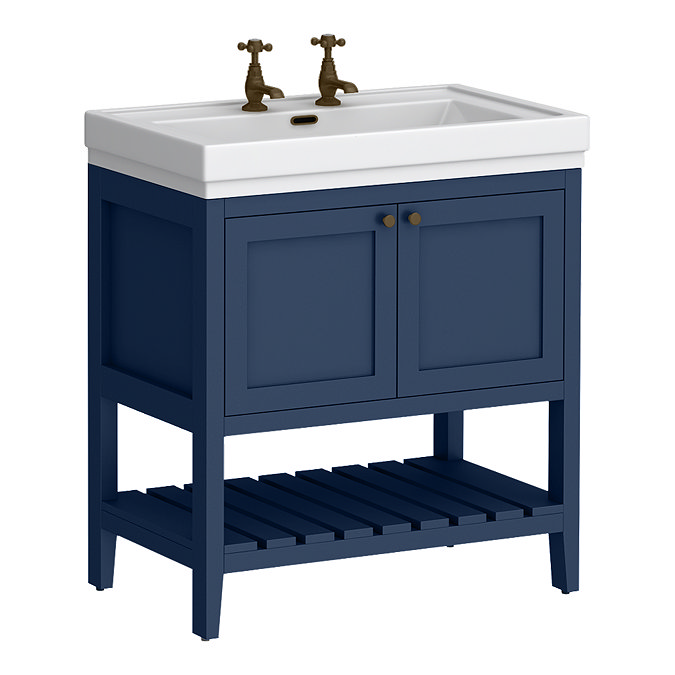 Trafalgar Freestanding Vanity Unit - 810mm Blue with Antique Brass Handles