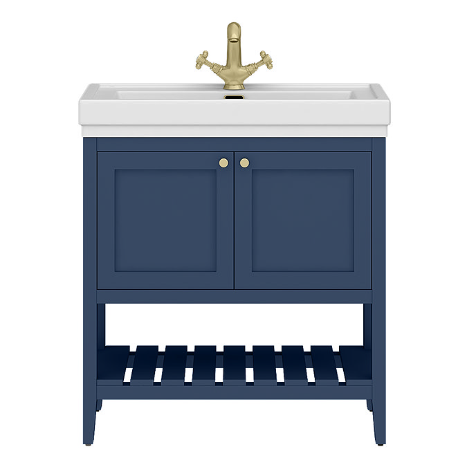 Trafalgar Freestanding Vanity Unit - 810mm Blue with Brushed Brass Handles