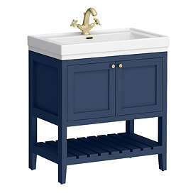 Trafalgar Freestanding Vanity Unit - 810mm Blue with Brushed Brass Handles