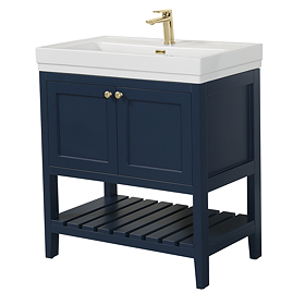 Trafalgar Freestanding Vanity Unit - 810mm Blue with Brushed Brass Handles