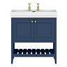 Trafalgar Freestanding Vanity Unit - 810mm Blue with Brushed Brass Handles 2 Tap Hole