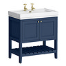 Trafalgar Freestanding Vanity Unit - 810mm Blue with Brushed Brass Handles 2 Tap Hole